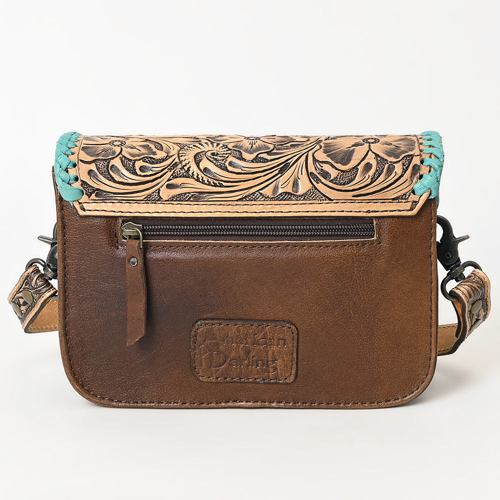 ADBG1475 Tooled Leather Crossbody Bag with Whipstitch Trim