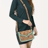 ADBG1475 Tooled Leather Crossbody Bag with Whipstitch Trim