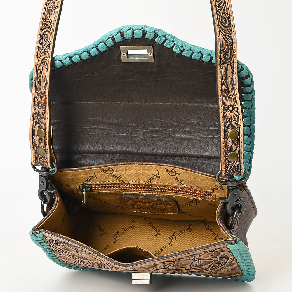 ADBG1475 Tooled Leather Crossbody Bag with Whipstitch Trim