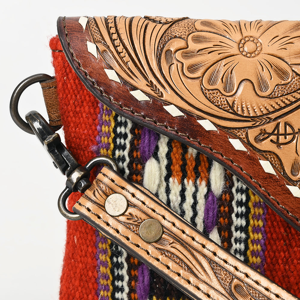 ADBG1477 Hand Tooled Leather & Saddle Blanket Wristlet - Western Clutch by American Darling