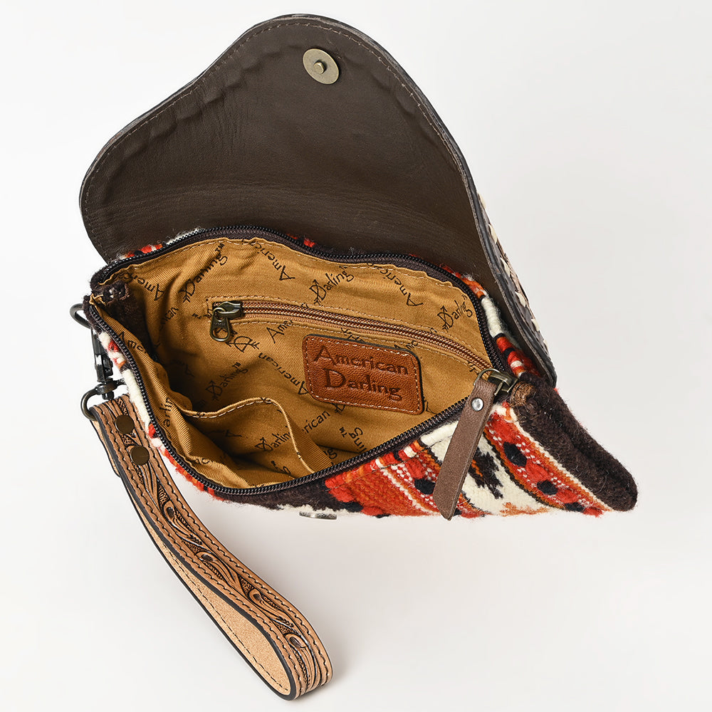 ADBG1477 Hand Tooled Leather & Saddle Blanket Wristlet - Western Clutch by American Darling