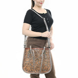 ADBG1478 Tooled Leather Western Tote Bag with Croc Embossed Accents - American Darling Handcrafted