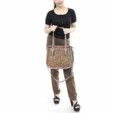 ADBG1478 Tooled Leather Western Tote Bag with Croc Embossed Accents - American Darling Handcrafted
