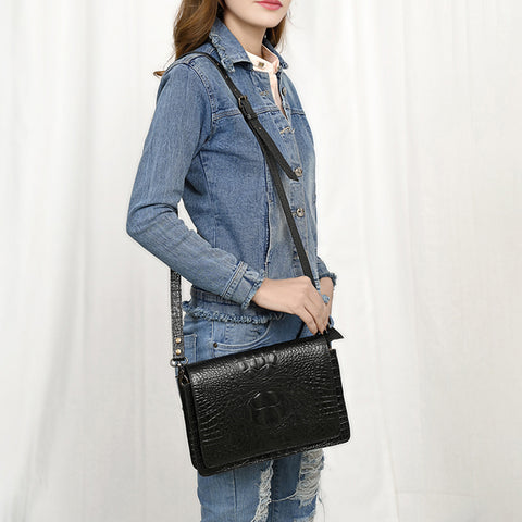 American Darling Western Crossbody Bag Crocodile Embossed Genuine Leather