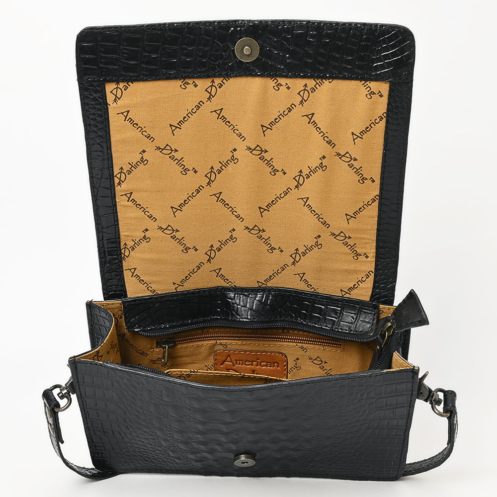 American Darling Western Crossbody Bag Crocodile Embossed Genuine Leather