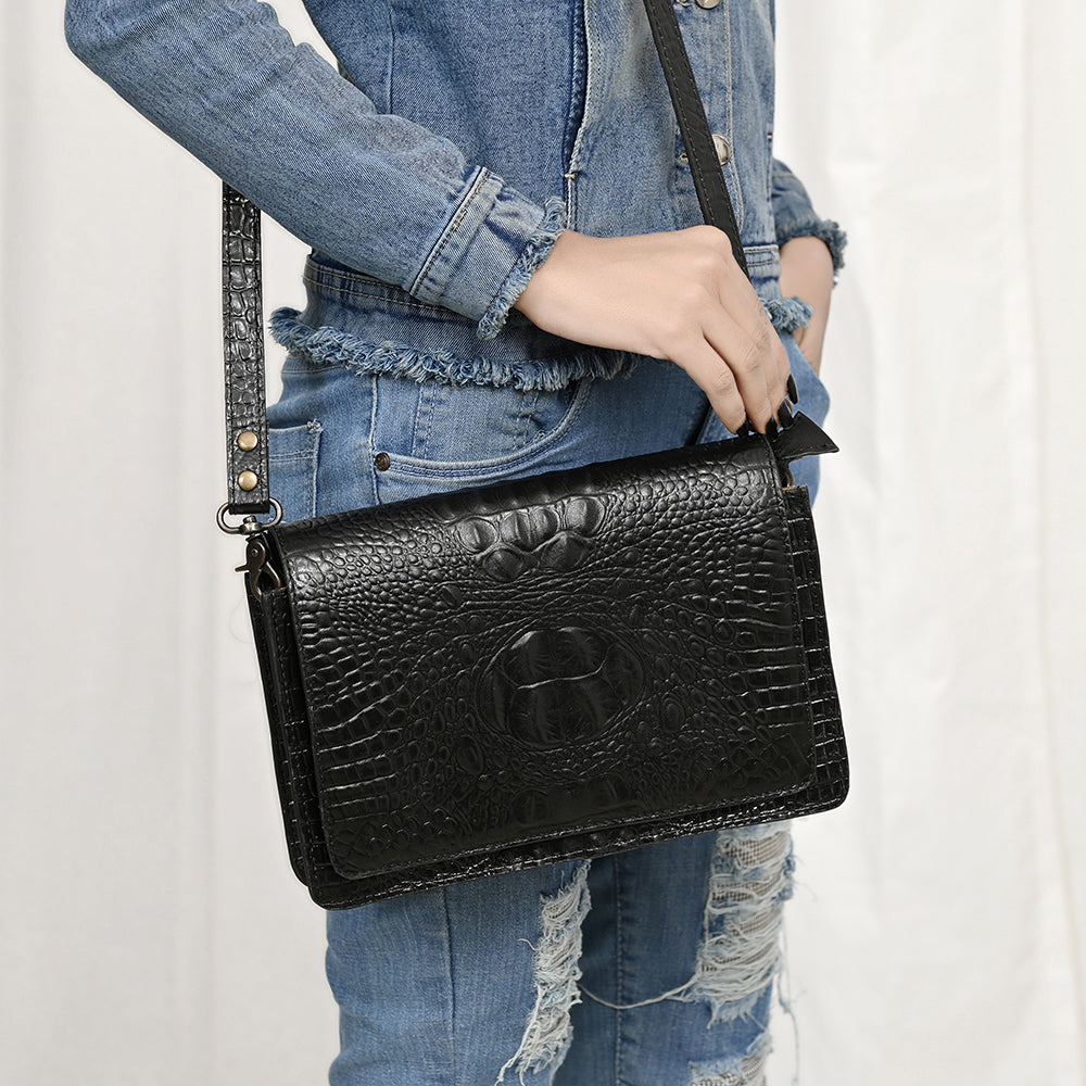 American Darling Western Crossbody Bag Crocodile Embossed Genuine Leather