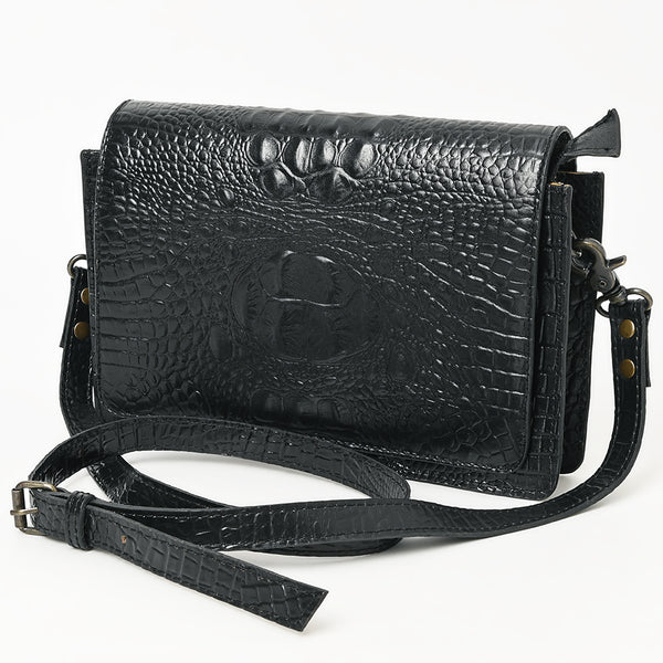 ADBG1193 Croc-Embossed Leather Crossbody Bag - Compact Western Satchel with Adjustable Strap