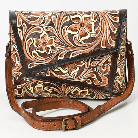 American Darling Hand-Tooled Tri-Flap Leather Western Crossbody Bag Floral Design
