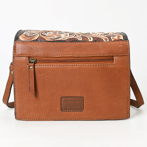 American Darling Hand-Tooled Tri-Flap Leather Western Crossbody Bag Floral Design