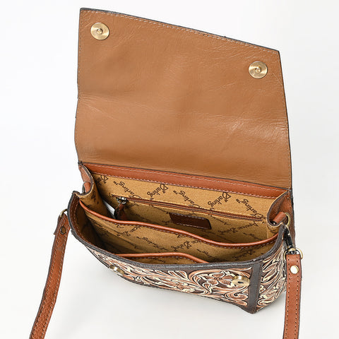 American Darling Hand-Tooled Tri-Flap Leather Western Crossbody Bag Floral Design