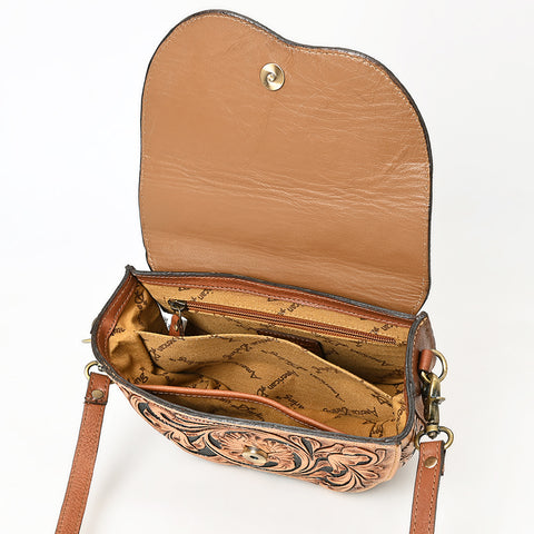 American Darling Hand-Tooled Leather Crossbody Bag Western Floral Carved Purse