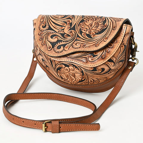 American Darling Hand-Tooled Leather Crossbody Bag Western Floral Carved Purse