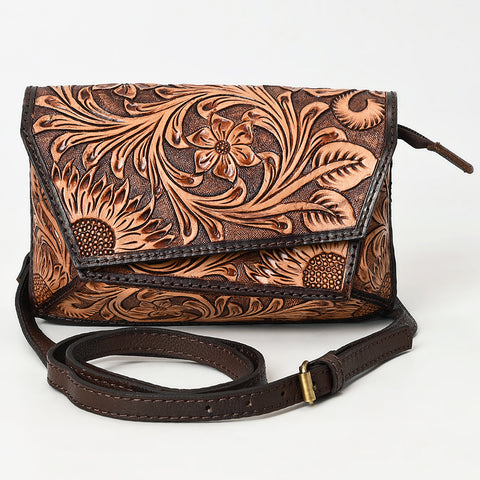 American Darling Hand-Tooled Genuine Leather Crossbody Bag Western Floral Design
