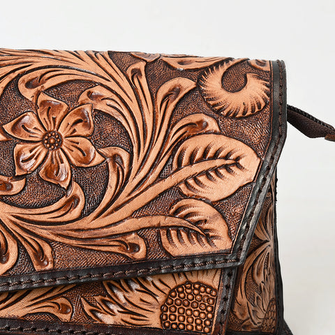 American Darling Hand-Tooled Genuine Leather Crossbody Bag Western Floral Design
