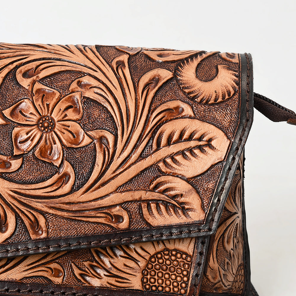 ADBGA563 Hand-Tooled Genuine Leather Clutch Bag Western Floral Design