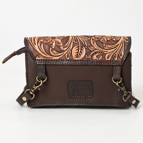 American Darling Hand-Tooled Genuine Leather Crossbody Bag Western Floral Design