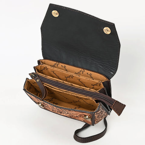 American Darling Hand-Tooled Genuine Leather Crossbody Bag Western Floral Design