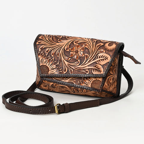 American Darling Hand-Tooled Genuine Leather Crossbody Bag Western Floral Design