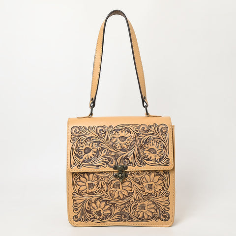 ADBGZ839 Natural Hand-Tooled Leather Shoulder Bag - Western Vintage Organizer
