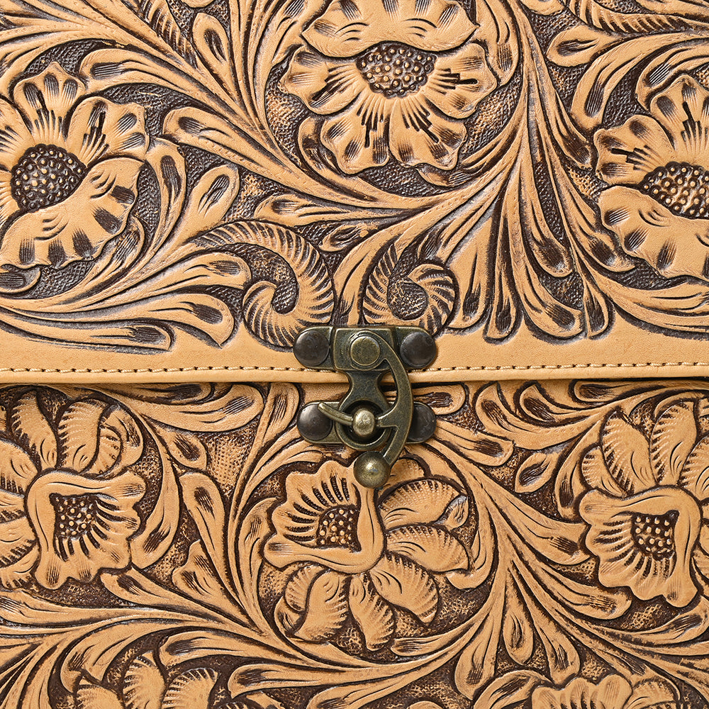 ADBGZ839 Natural Hand-Tooled Leather Briefcase Bag - Western Vintage Organizer