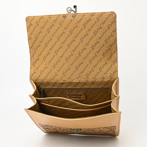 ADBGZ839 Natural Hand-Tooled Leather Briefcase Bag - Western Vintage Organizer
