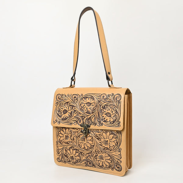 ADBGZ839 Natural Hand-Tooled Leather Briefcase Bag - Western Vintage Organizer