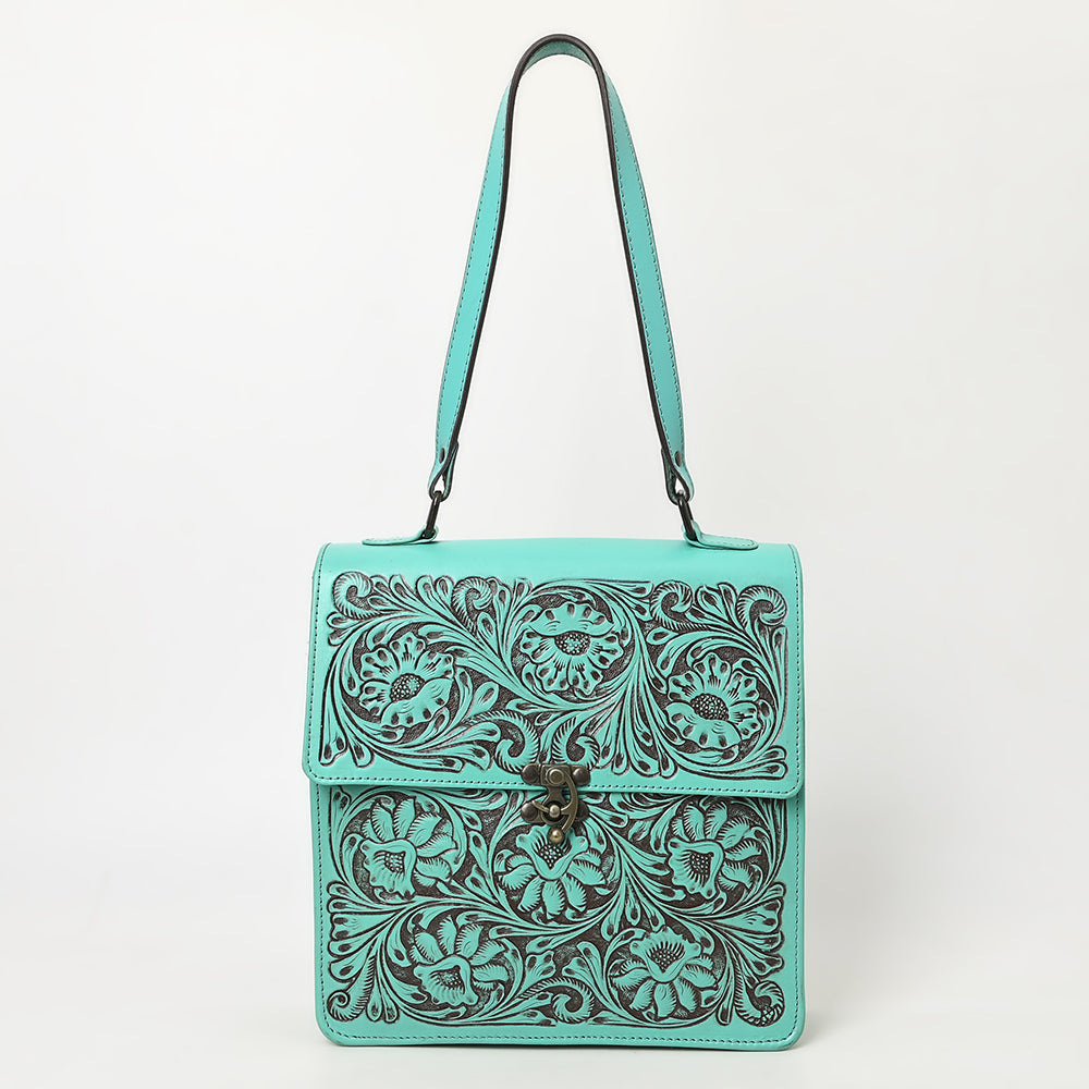 ADBGZ839 Natural Hand-Tooled Leather Briefcase Bag - Western Vintage Organizer