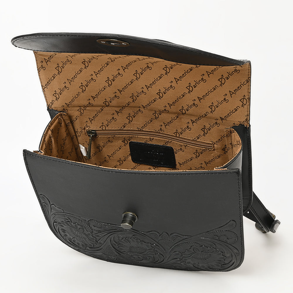 ADBGZ840 Black Hand-Tooled Genuine Leather Western Tote Bag American Darling