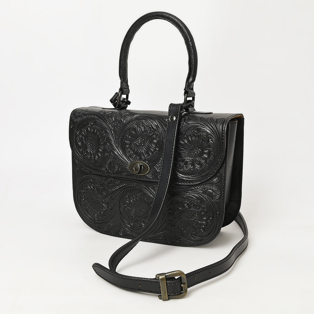 ADBGZ840 Black Hand-Tooled Genuine Leather Western Tote Bag American Darling