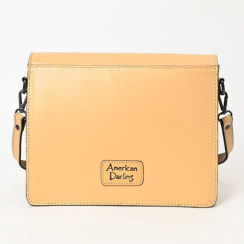 ADBGZ843 Hand-Tooled Leather & White Cowhide Crossbody Bag - American Darling