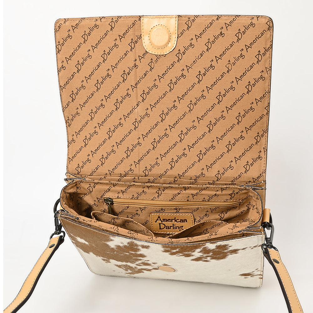 ADBGZ843 Hand-Tooled Leather & White Cowhide Crossbody Bag - American Darling