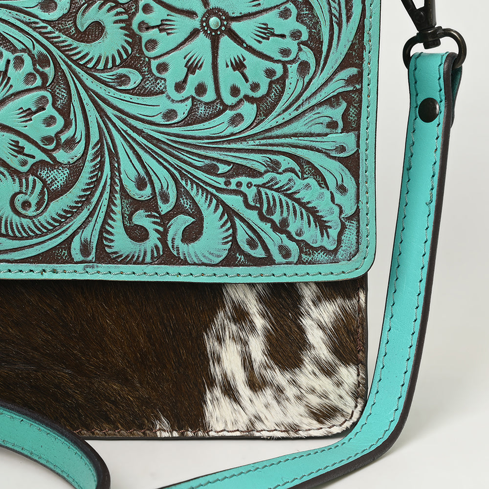 ADBGZ843 Hand-Tooled Leather & White Cowhide Crossbody Bag - American Darling