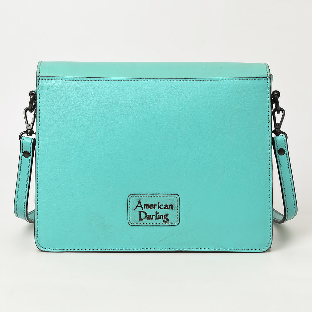 ADBGZ843 Hand-Tooled Leather & White Cowhide Crossbody Bag - American Darling