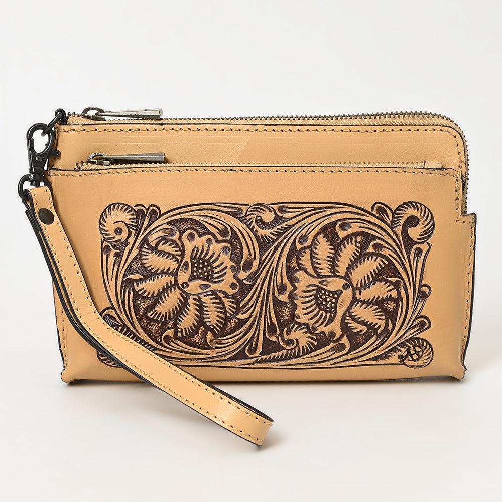 ADBGZ844 Hand-Tooled Genuine Leather Wristlet Wallet American Darling