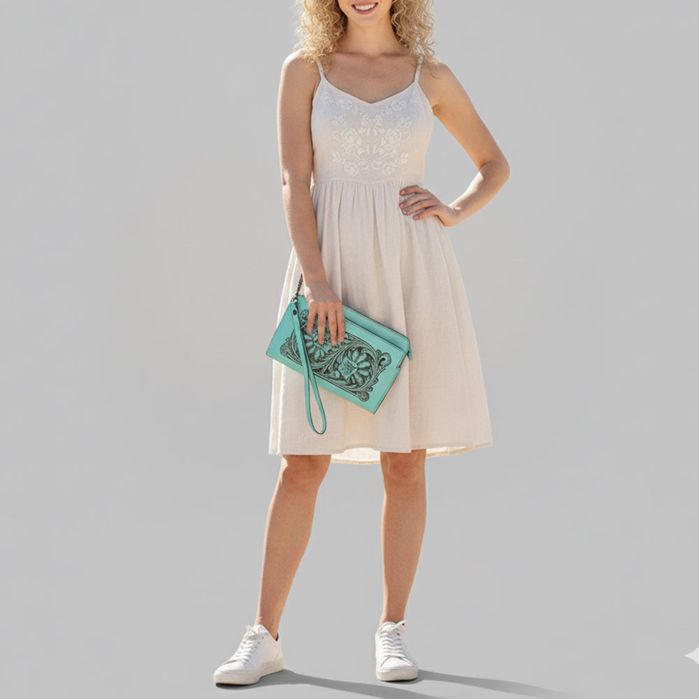 ADBGZ844 Hand-Tooled Genuine Leather Wristlet Wallet American Darling