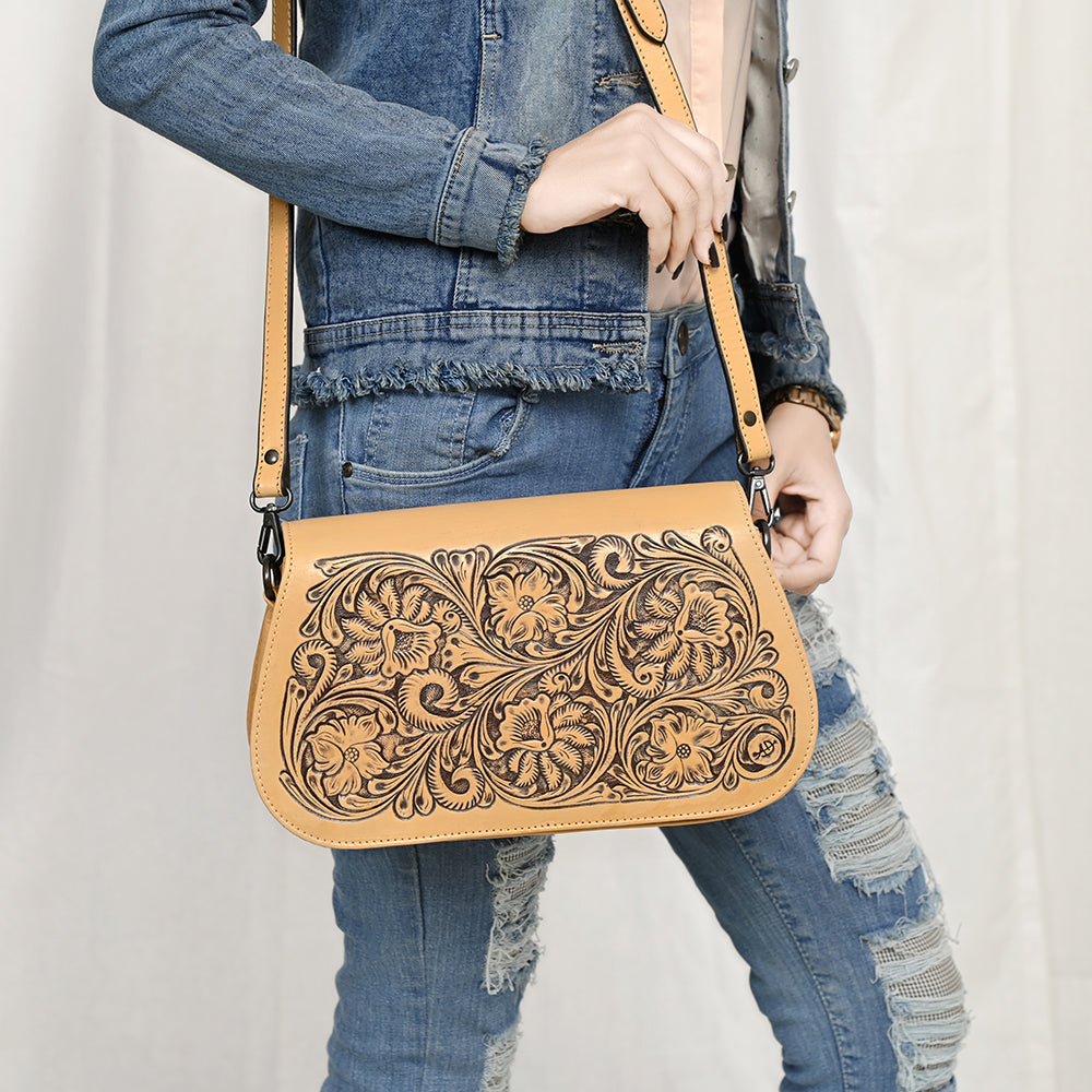 ADBGZ845 Hand-Tooled Genuine Leather Western Crossbody Bag - American Darling