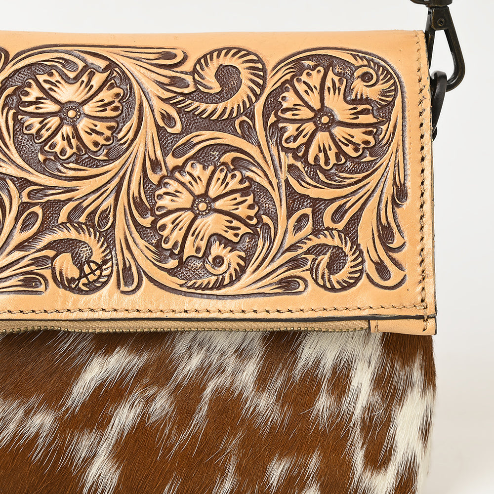 ADBGZ846 Hand-Tooled Leather & Cowhide Zip-Top Crossbody Bag - American Darling