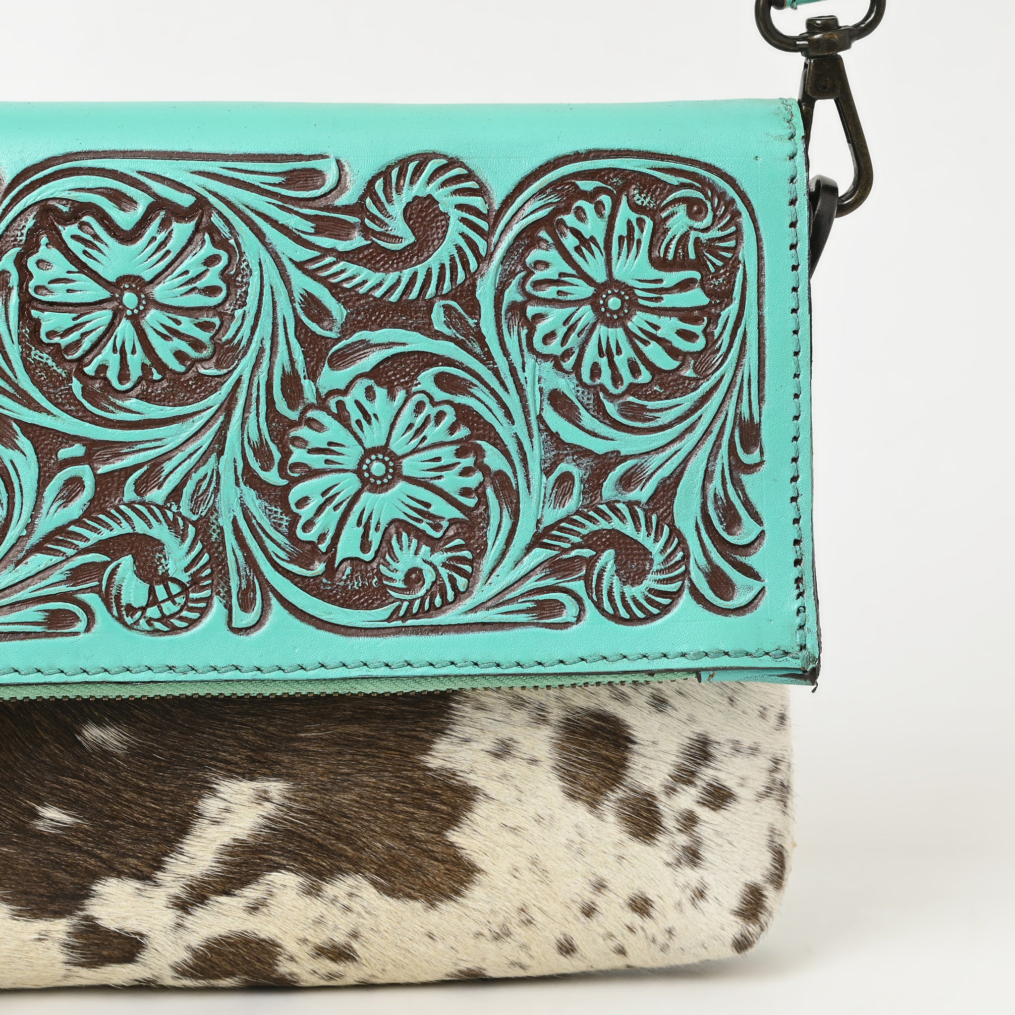 ADBGZ846 Hand-Tooled Leather & Cowhide Zip-Top Crossbody Bag - American Darling