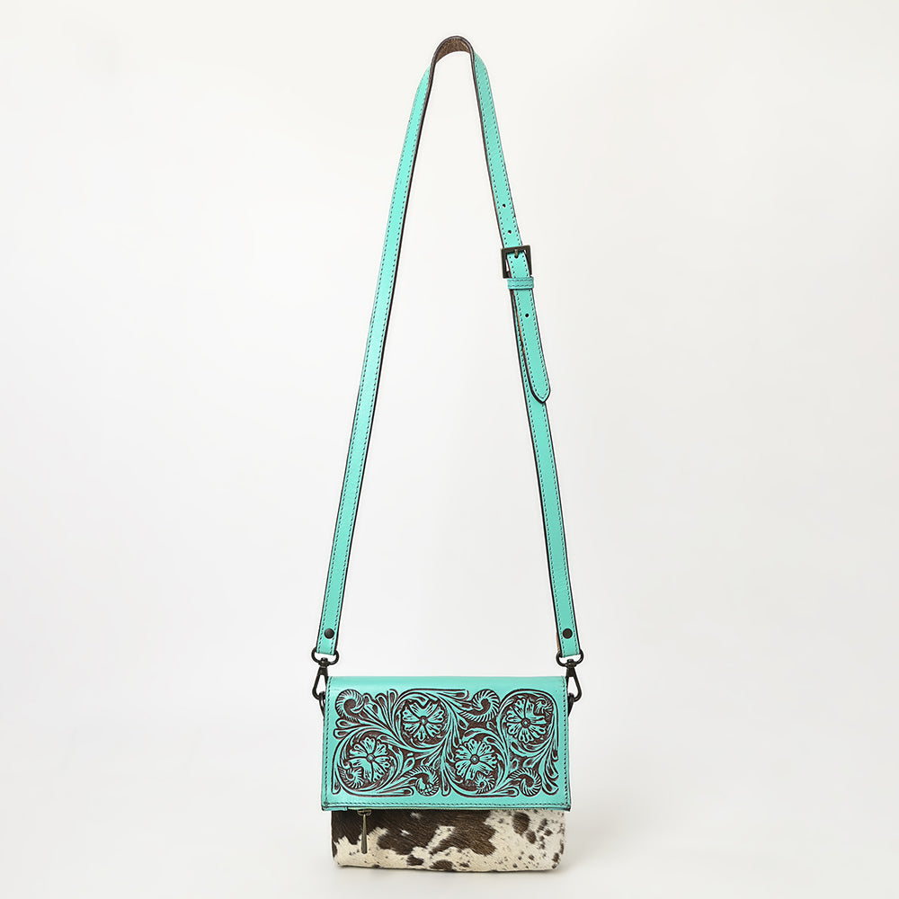 ADBGZ846 Hand-Tooled Leather & Cowhide Zip-Top Crossbody Bag - American Darling