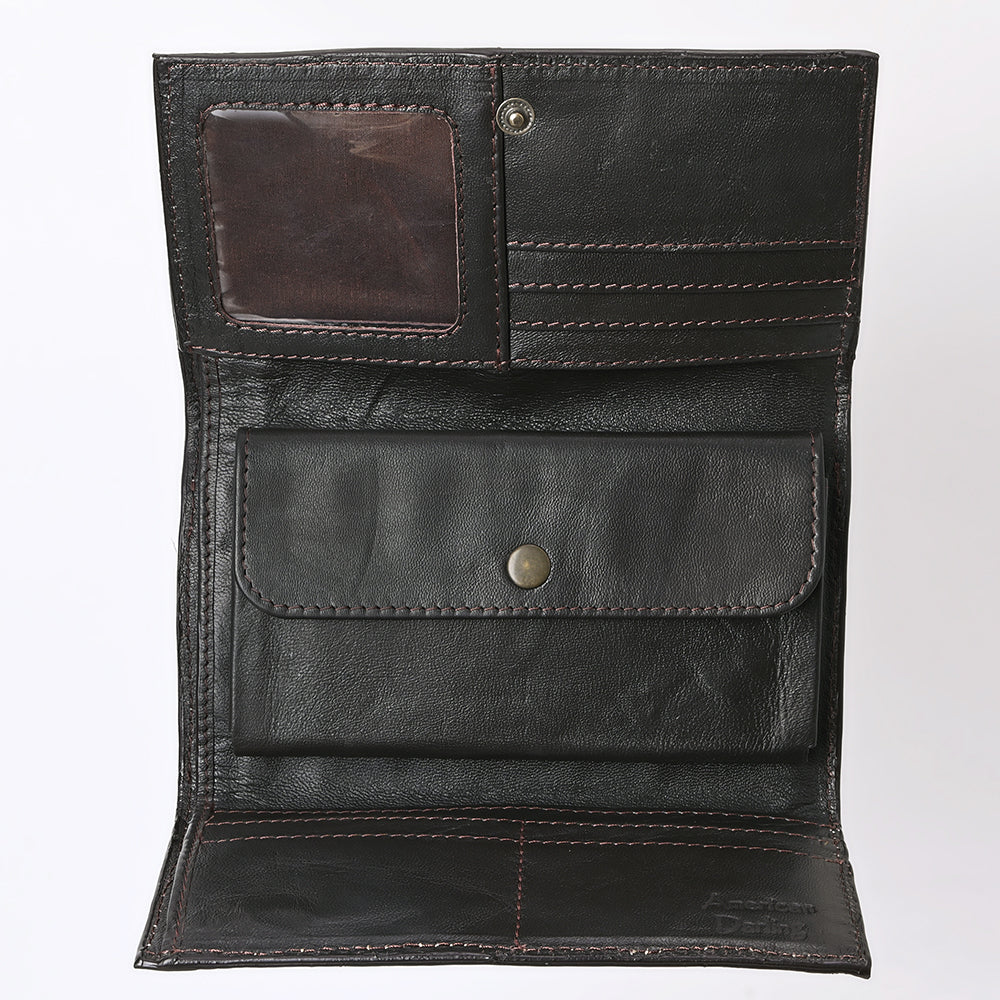 ADBGZ848 Hand-Tooled Leather & Cowhide Women Western Wallet American Darling