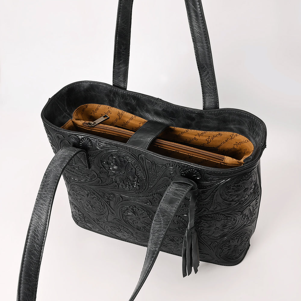ADBGZ851 Black Hand-Tooled Leather Tote Bag American Darling