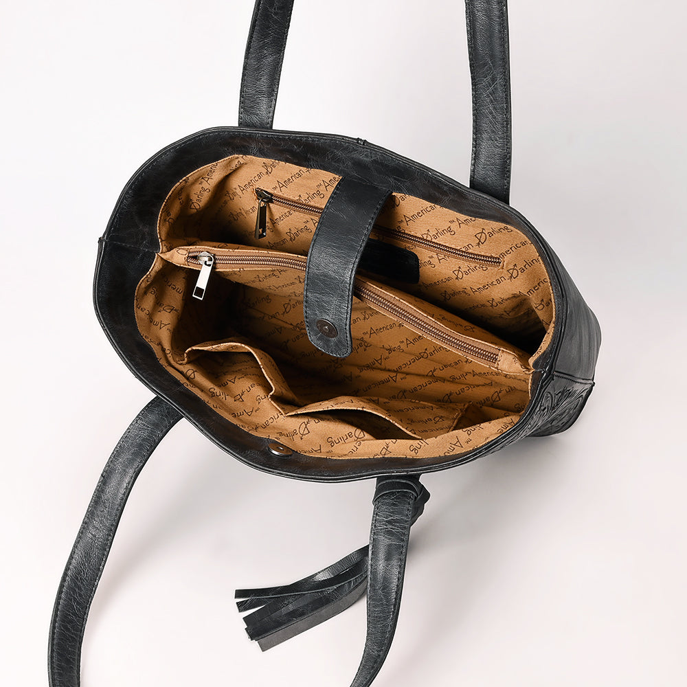 ADBGZ851 Black Hand-Tooled Leather Tote Bag American Darling