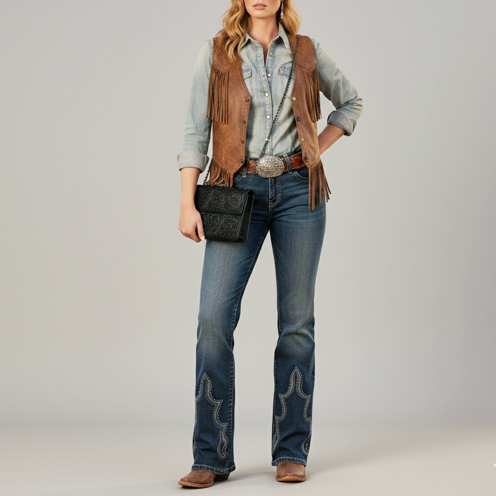 ADBGZ852 Black Tooled Leather Chain Crossbody Bag American Darling