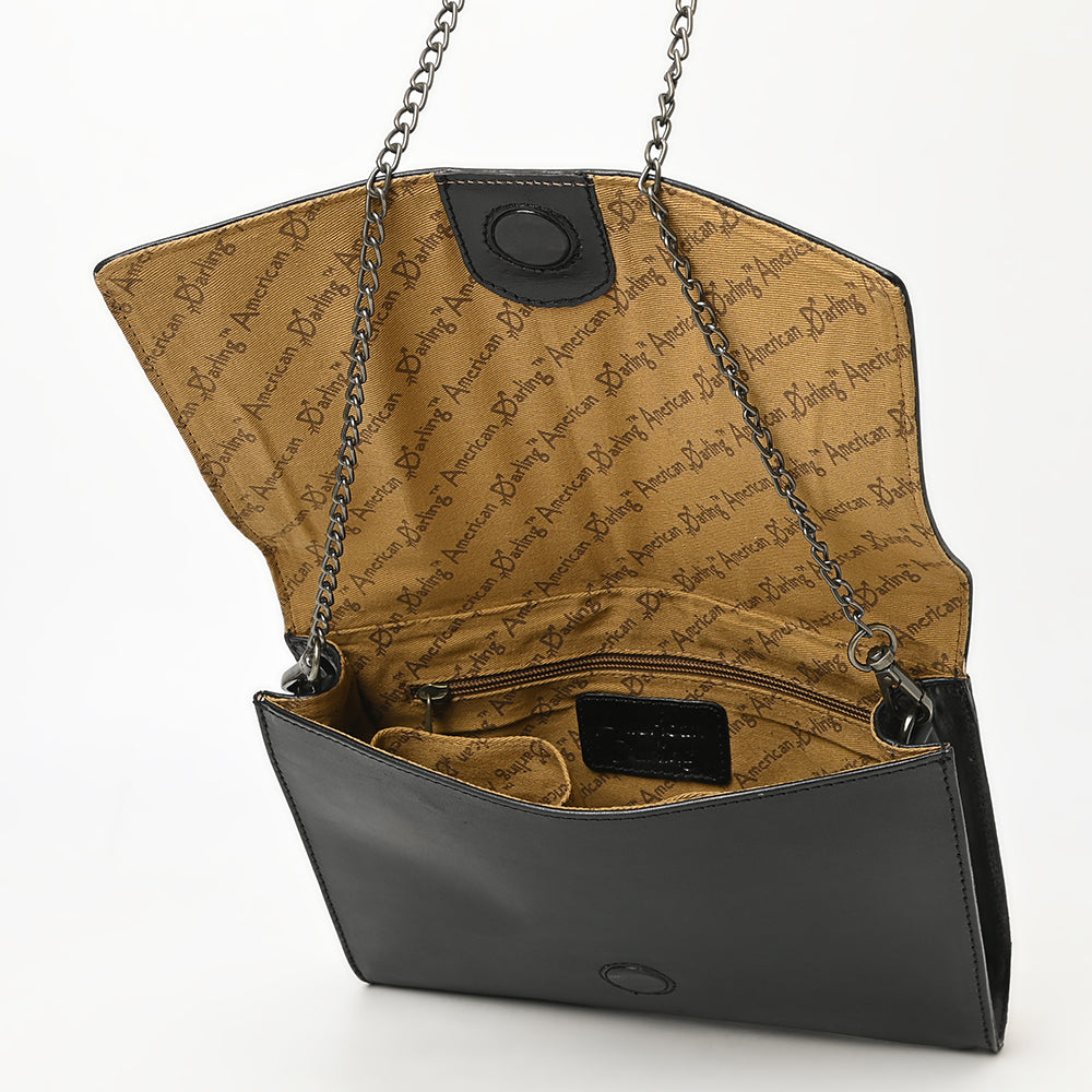 ADBGZ854 Black Tooled Leather Chain Strap Crossbody Bag American Darling