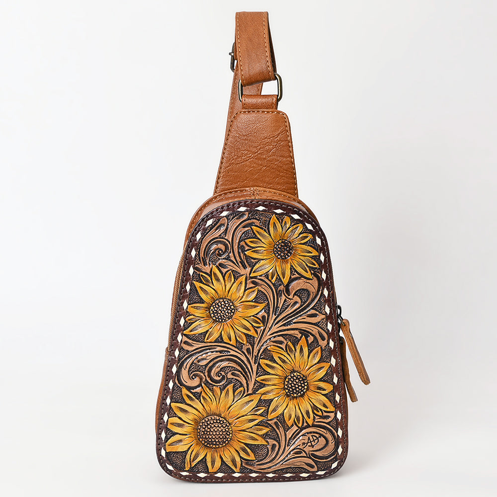 ADBG1481 Hand Tooled Leather Floral Sling Bag - Western Crossbody by American Darling