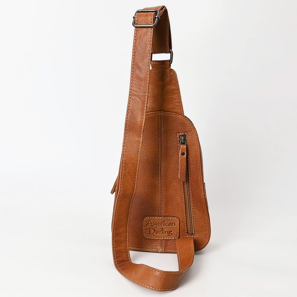 ADBG1481 Hand Tooled Leather Floral Sling Bag - Western Crossbody by American Darling