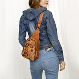 ADBG1481 Hand Tooled Leather Floral Sling Bag - Western Crossbody by American Darling