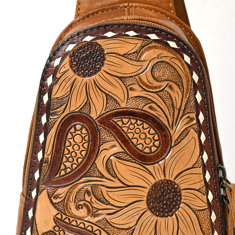 ADBG1481 Hand Tooled Leather Floral Sling Bag - Western Crossbody by American Darling