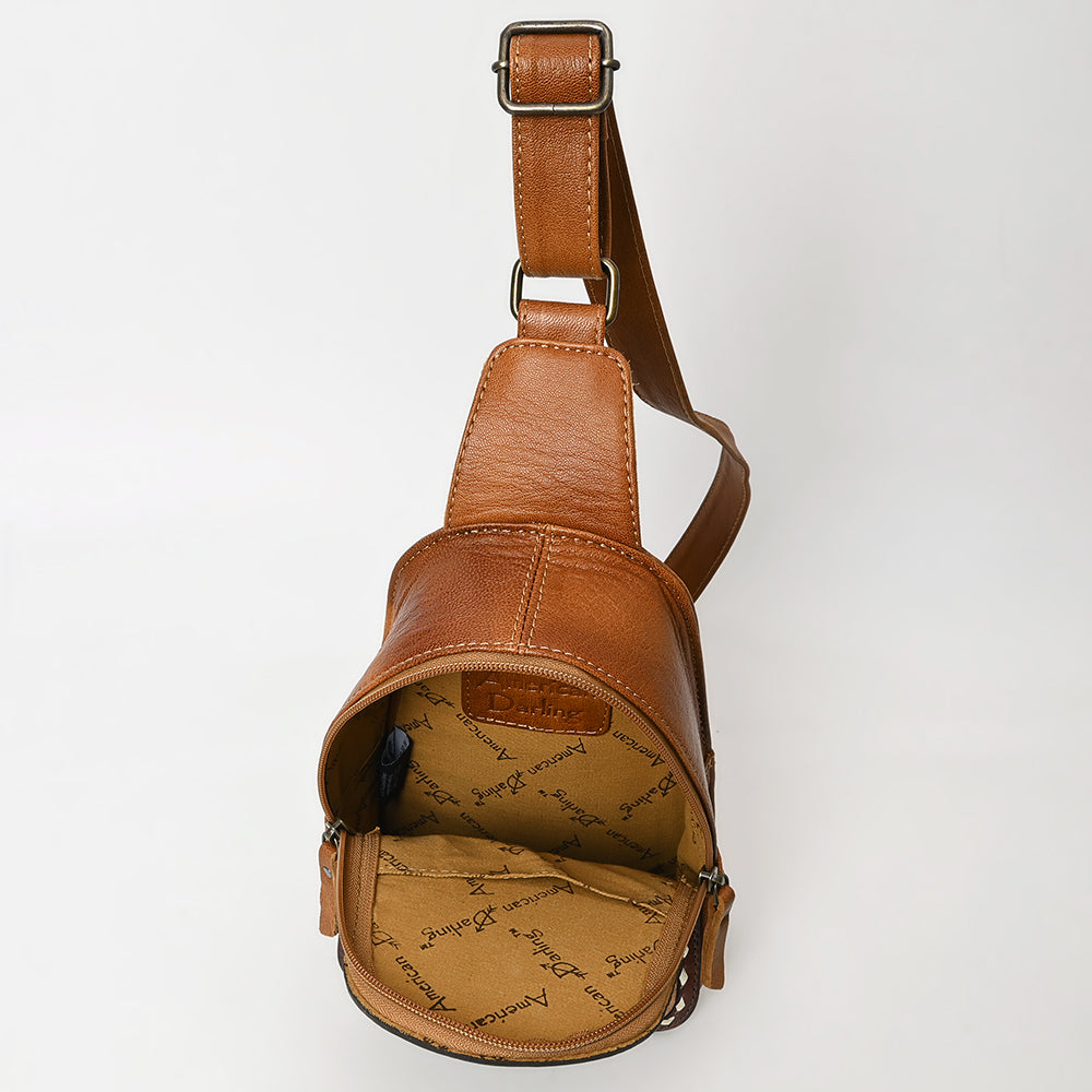 ADBG1481 Hand Tooled Leather Floral Sling Bag - Western Crossbody by American Darling