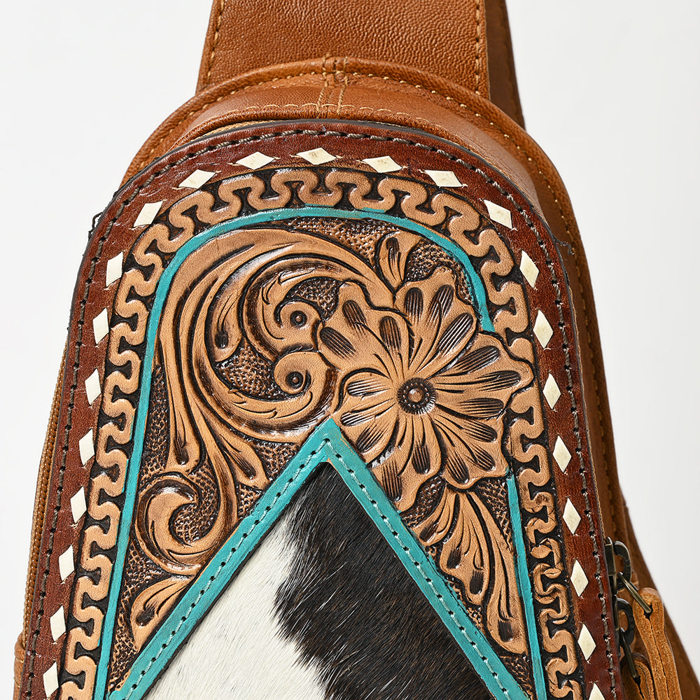 ADBG1481 Hand Tooled Leather Floral Sling Bag - Western Crossbody by American Darling
